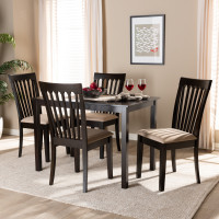 Baxton Studio RH319C-Sand/Dark Brown-5PC Dining Set Minette Modern and Contemporary Sand Fabric Upholstered Espresso Brown Finished Wood 5-Piece Dining Set